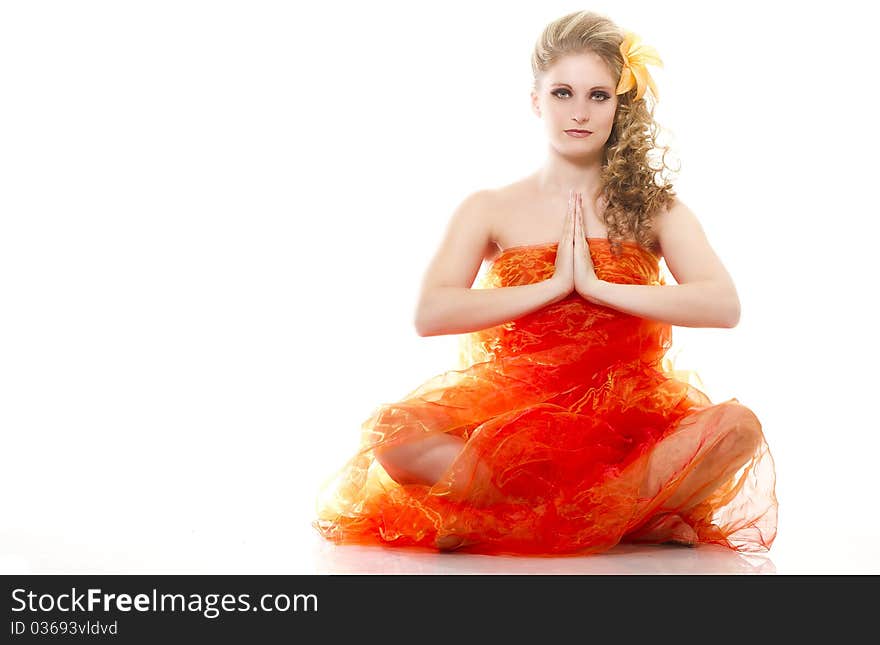 Young woman over white background. Young woman over white background