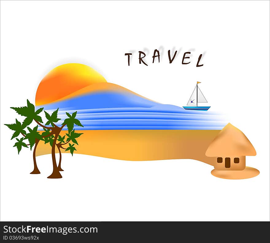 Travel template with sun water and sand, vector illustration. Travel template with sun water and sand, vector illustration