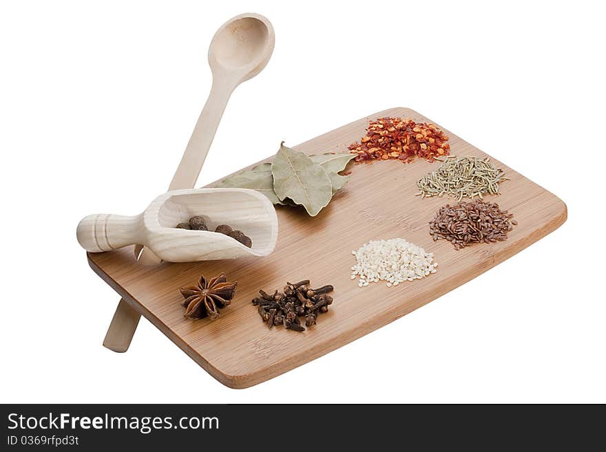 Kitchen board with spices