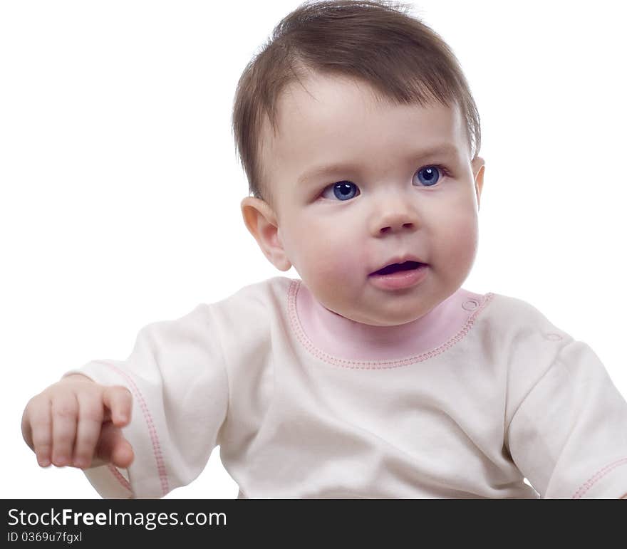 The small child on a white background