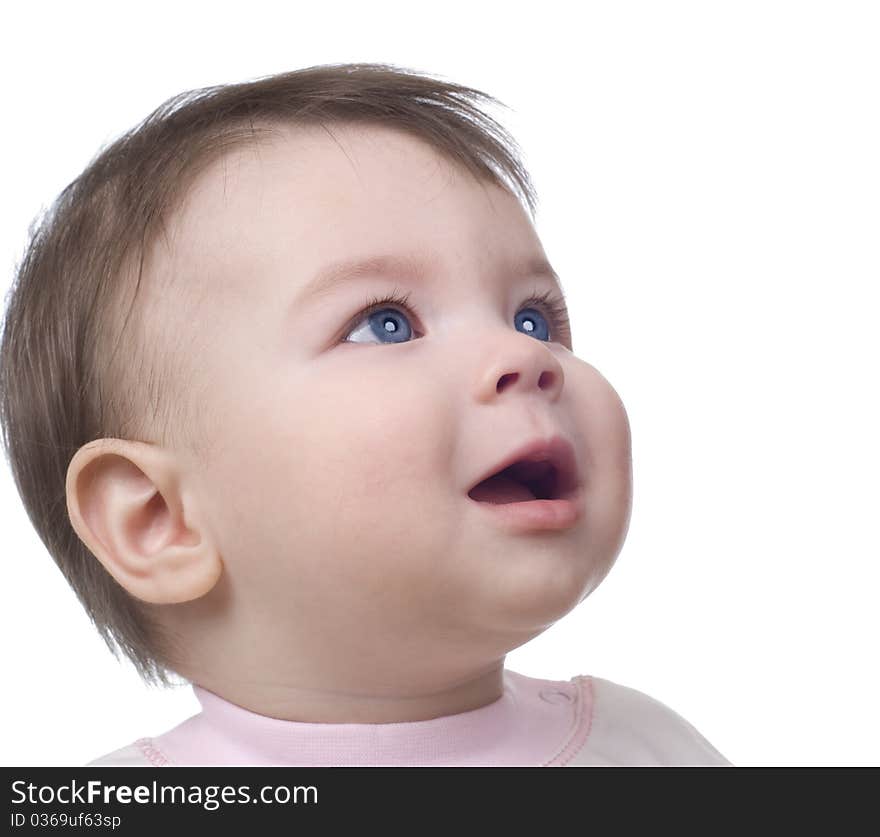 The small child on a white background