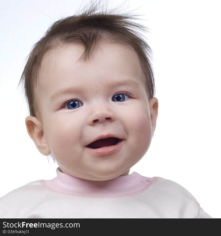 The small child on a white background