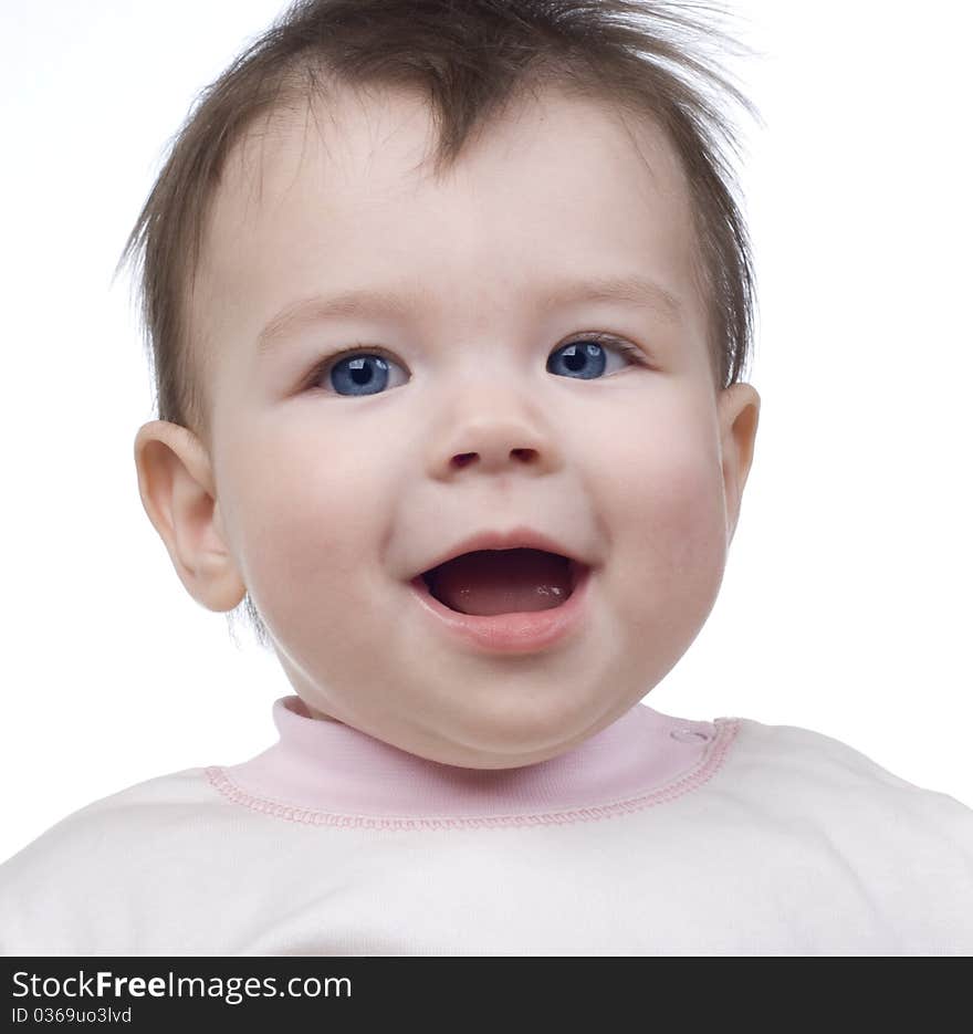 The small child on a white background