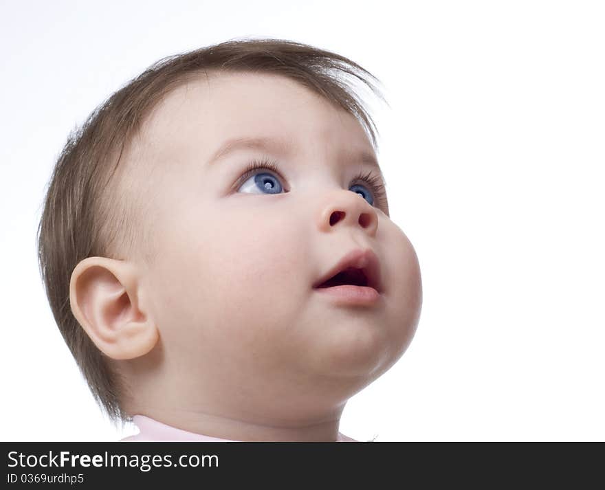 The small child on a white background