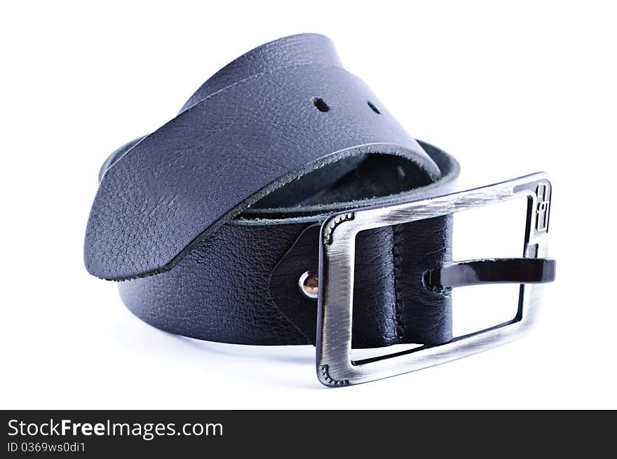 Black leather belt isolated on white background