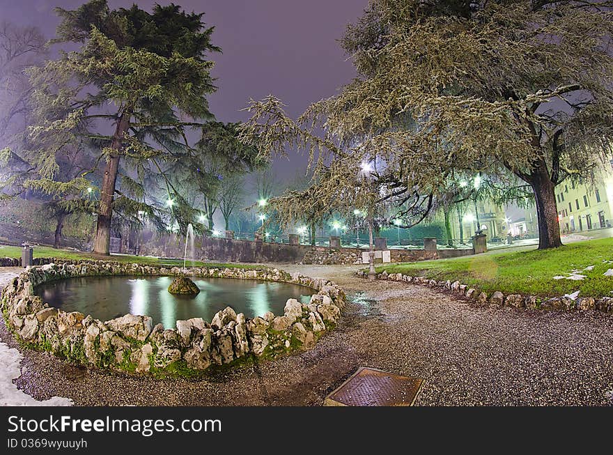 Architectural Detail of Lucca at Night