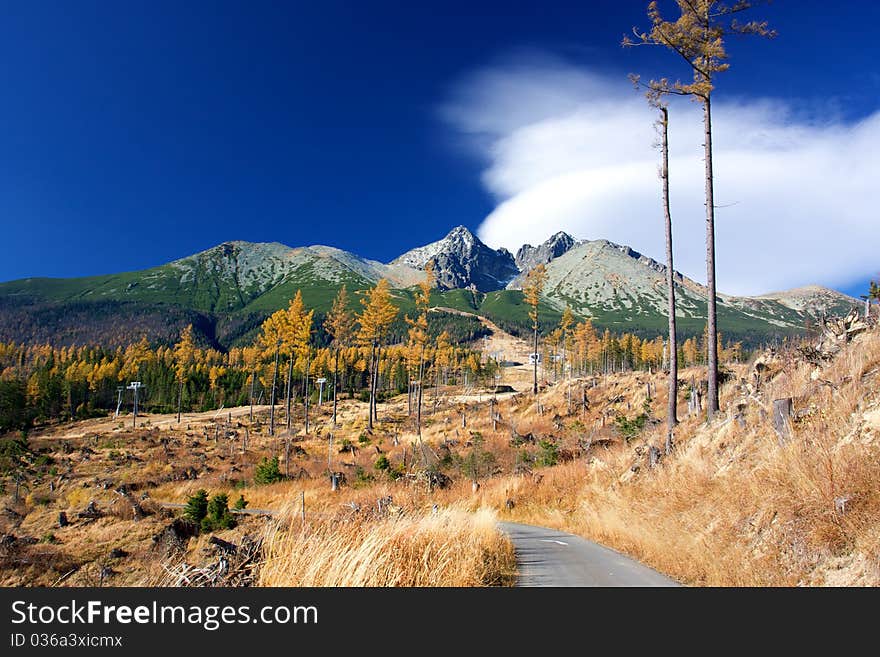 The mountain autumn landscape - High Tatras, Lomnicky Peak