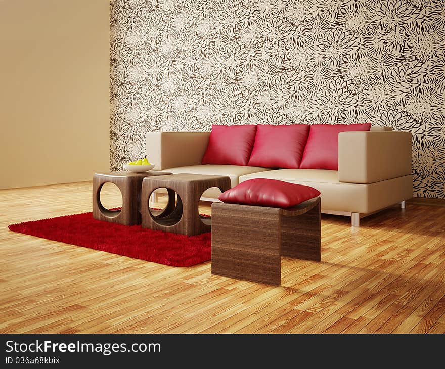 Modern interior room with nice furniture inside