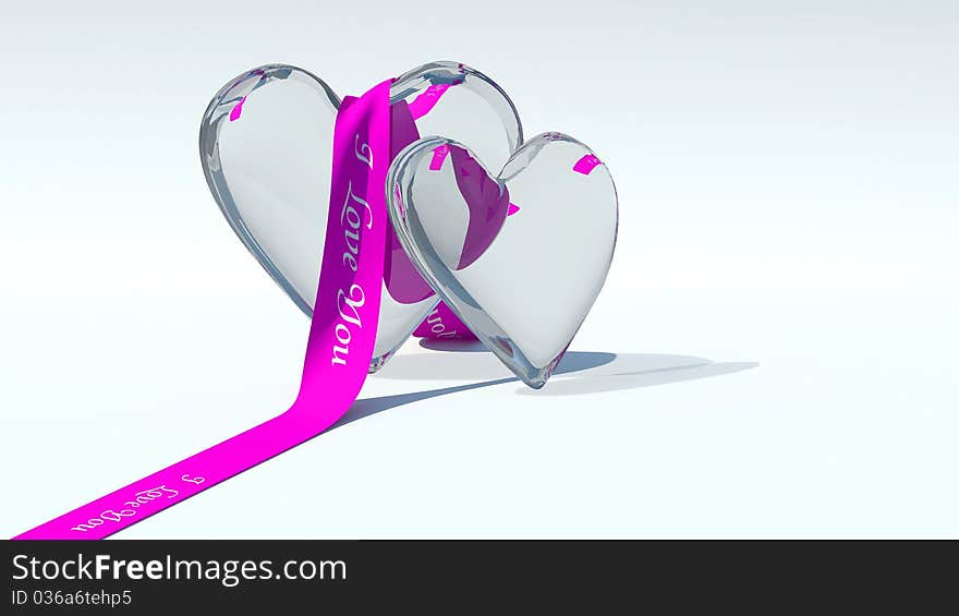 Two glass hearts on white background. Two glass hearts on white background