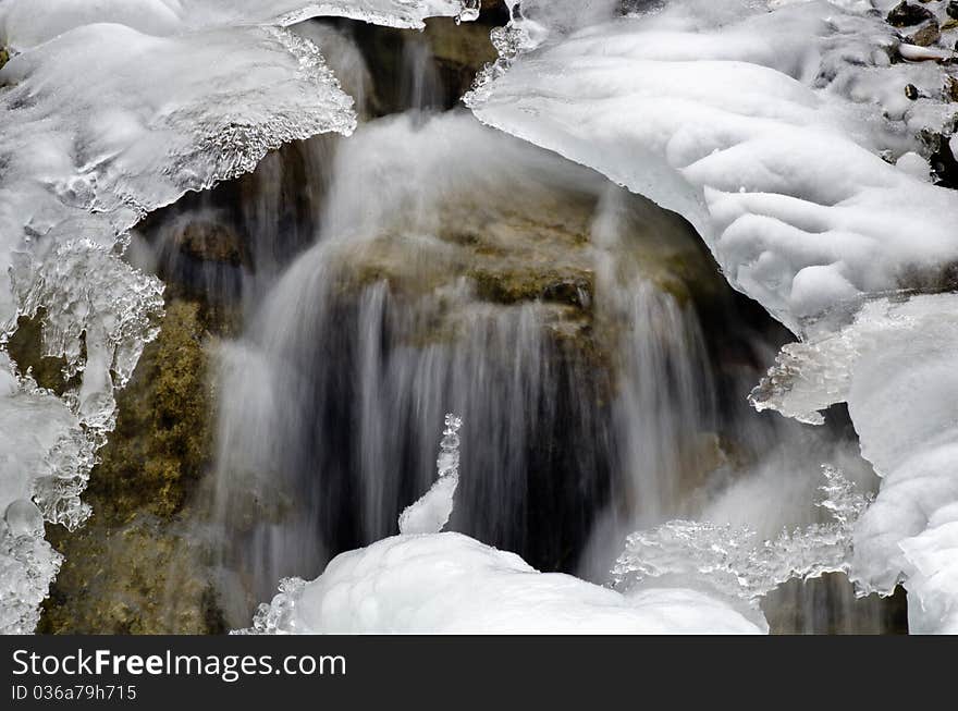 Water Flowing under Ice on Dolomites, Italy