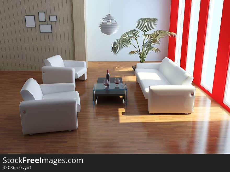 The 3d rendering indoor contemporary sitting room