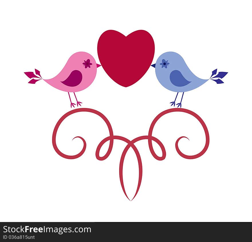 Birds in love with heart. Birds in love with heart