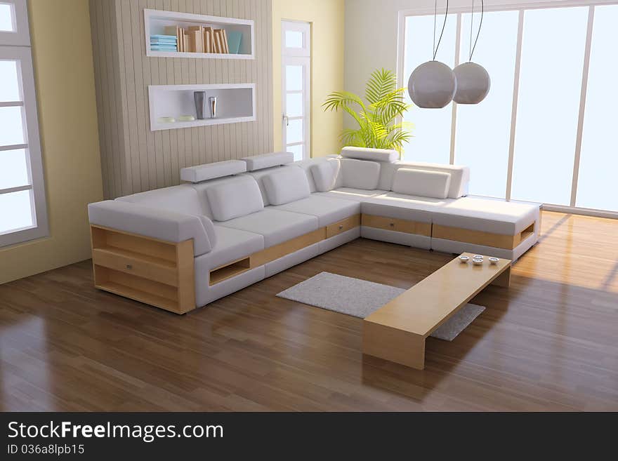 The 3d rendering indoor contemporary sitting room