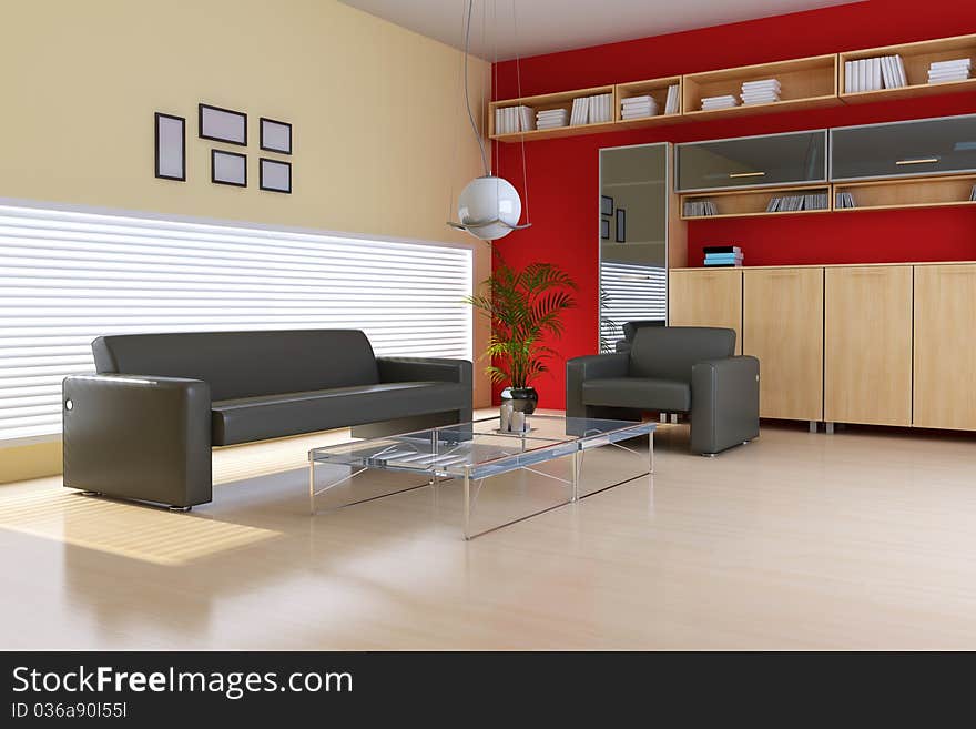 The 3d rendering indoor contemporary sitting room. The 3d rendering indoor contemporary sitting room