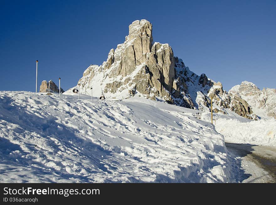 Snowy Landscape of Dolomites Mountains