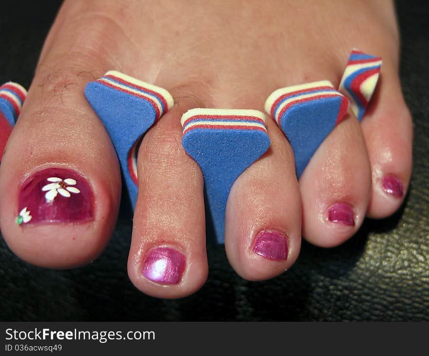 Woman Foot after a French Pedicure, USA