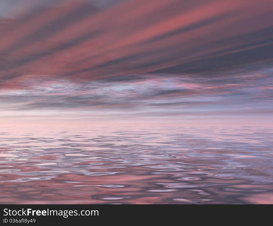 Landscape with clouds and bright sun. 3d computer modeling