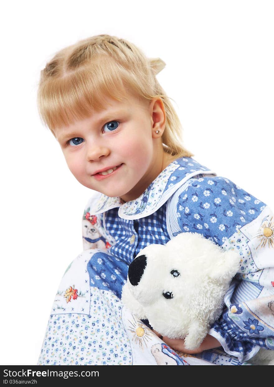 Portrait of cute little girl with toy