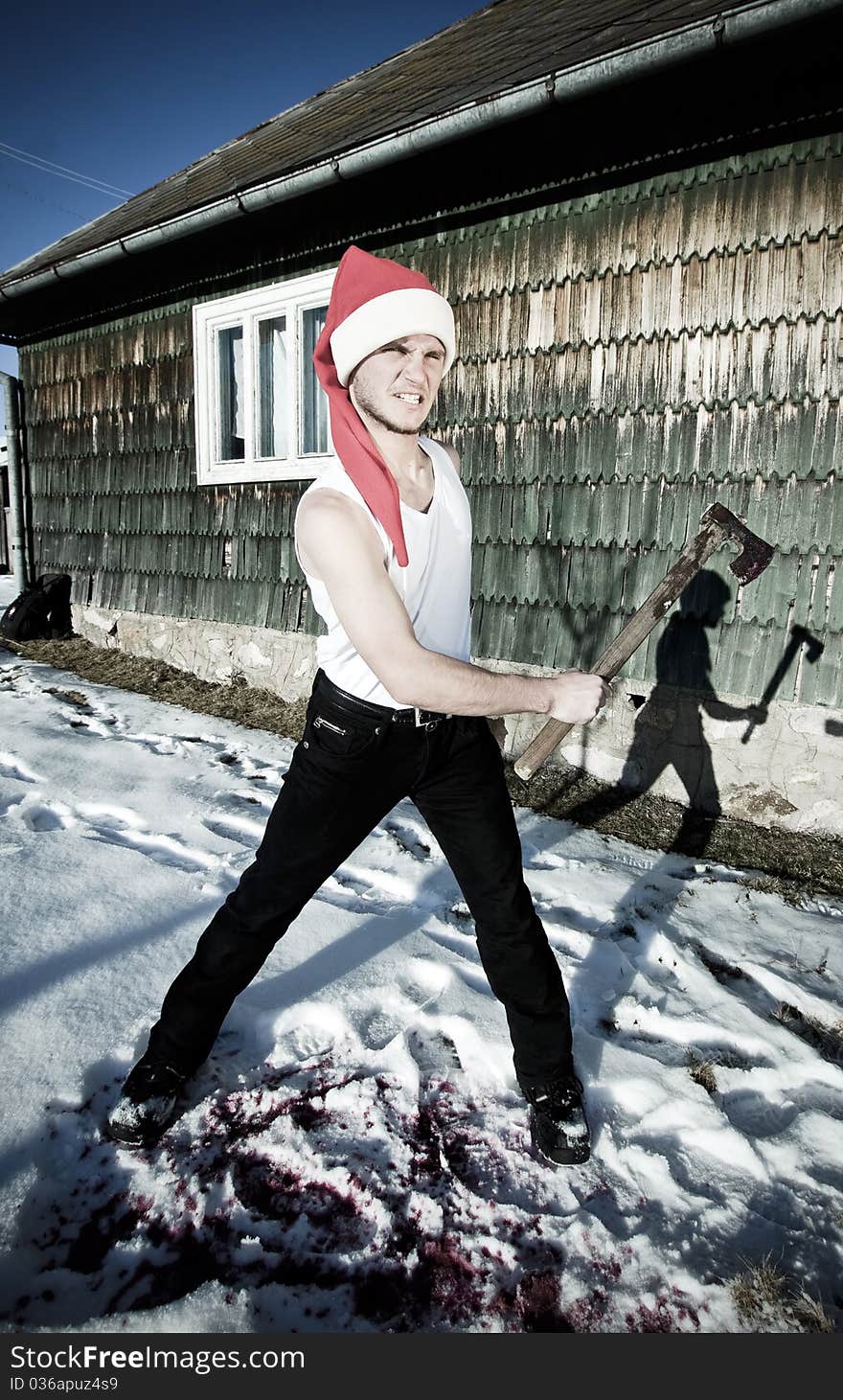 Furious Santa with an axe