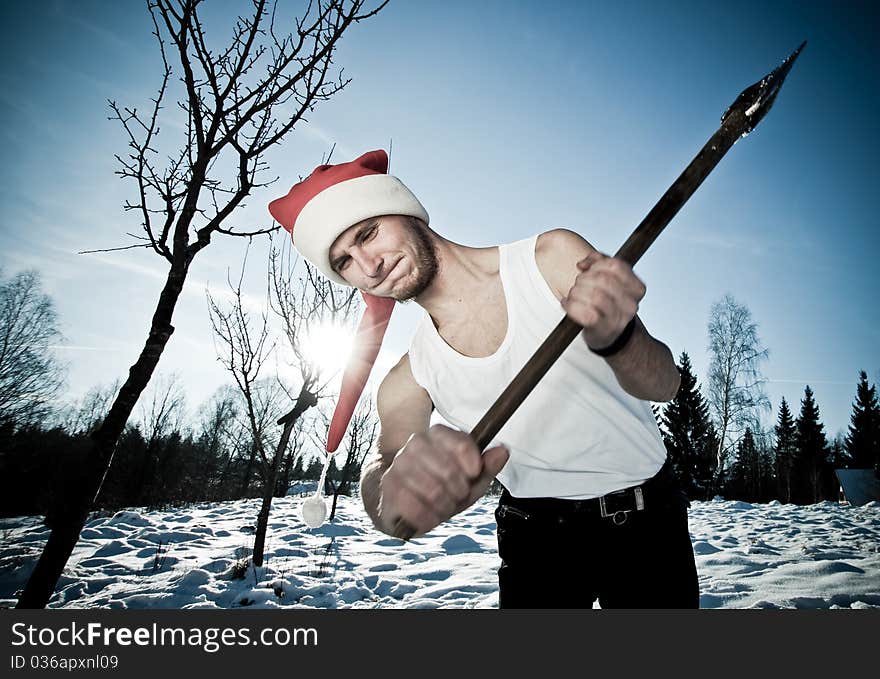 Furious Santa with an axe