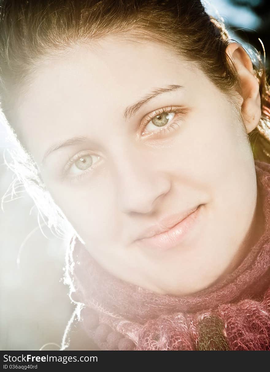 Portrait of beautiful woman with green eyes