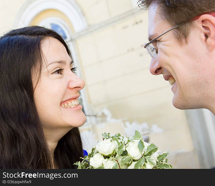 Romantic couple looking at eachother