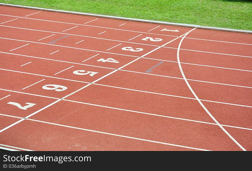 Lanes of running track in the stadium. Lanes of running track in the stadium