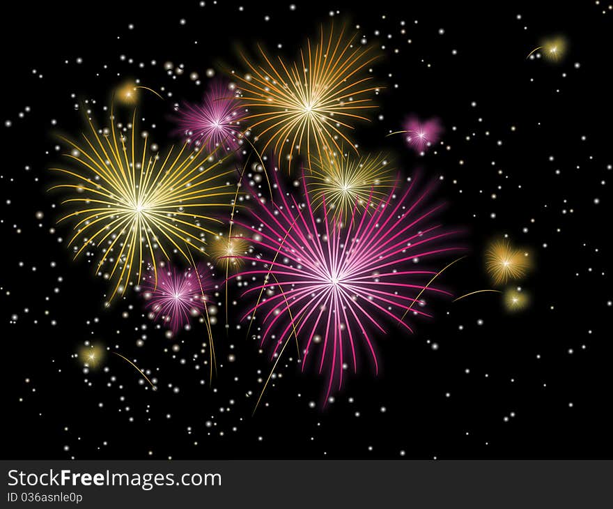 Fireworks in the shape of hearts in the night sky