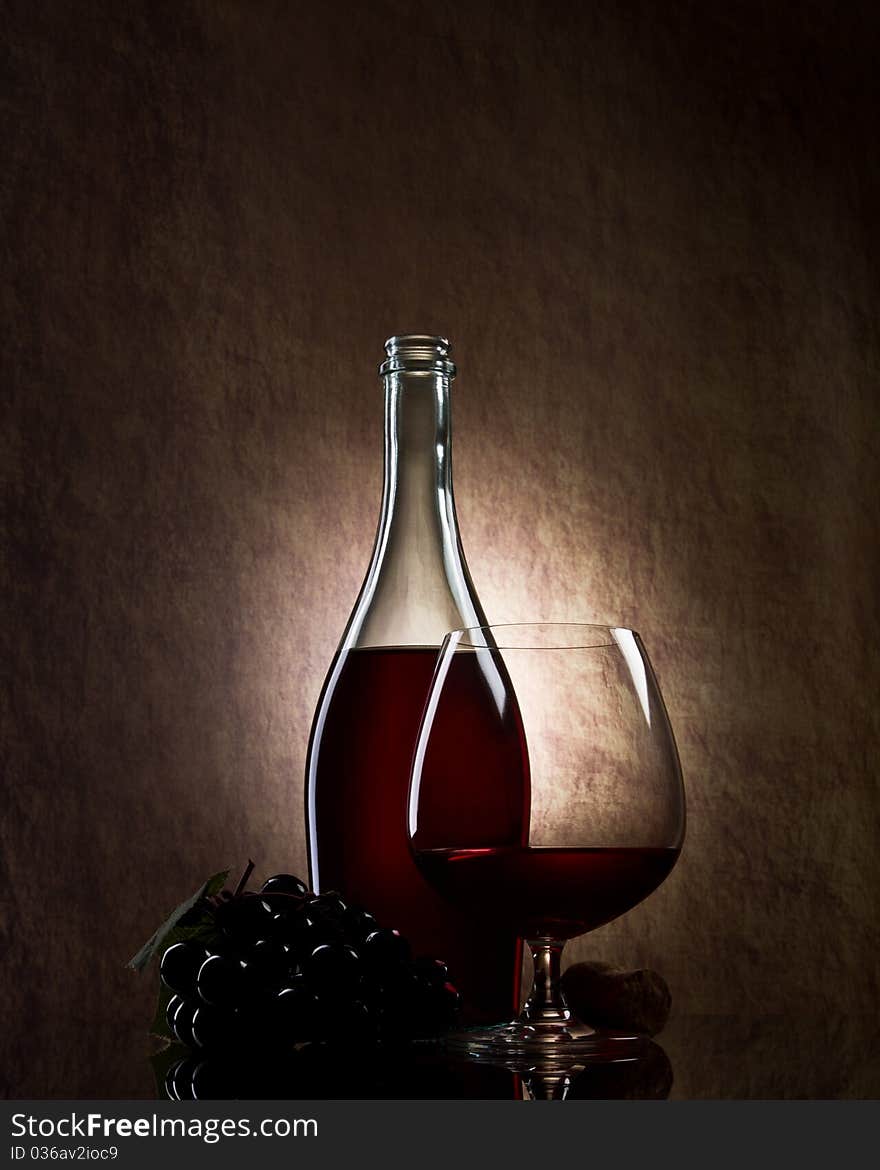 Bottle with red wine