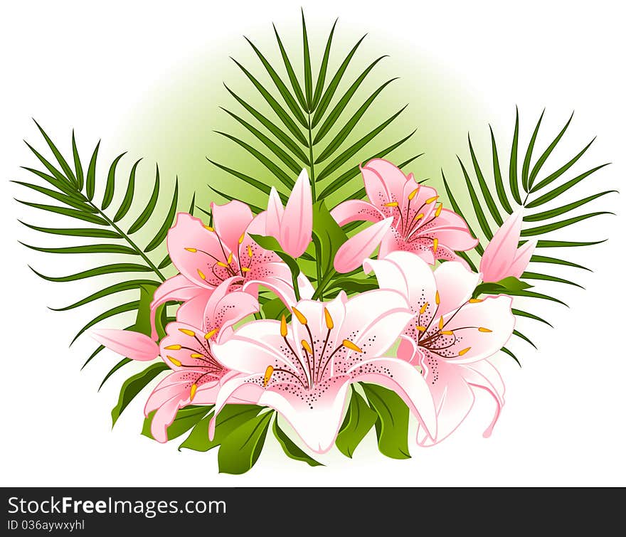 Beautiful Lily bouquet.beautiful illustration for a design