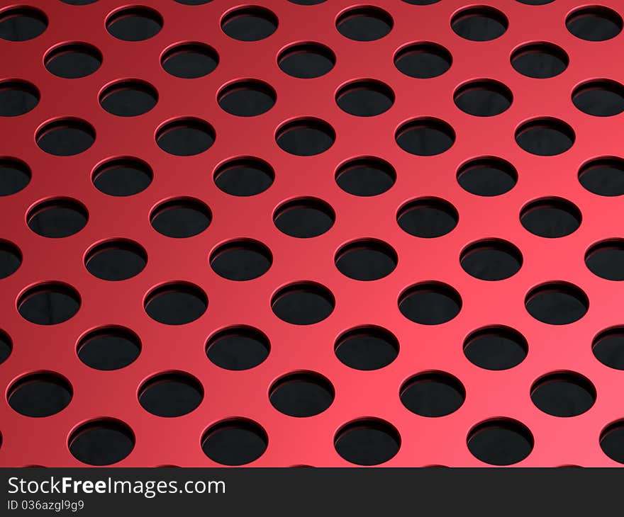 3D illustration of the red perforated metal plate on black background. 3D illustration of the red perforated metal plate on black background