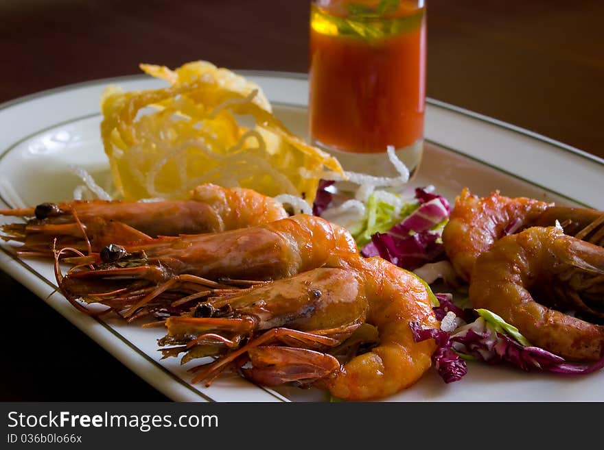 Fried shrimps on plate