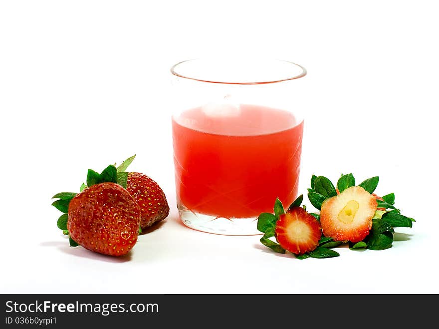 Strawberry and juice with ice. Strawberry and juice with ice