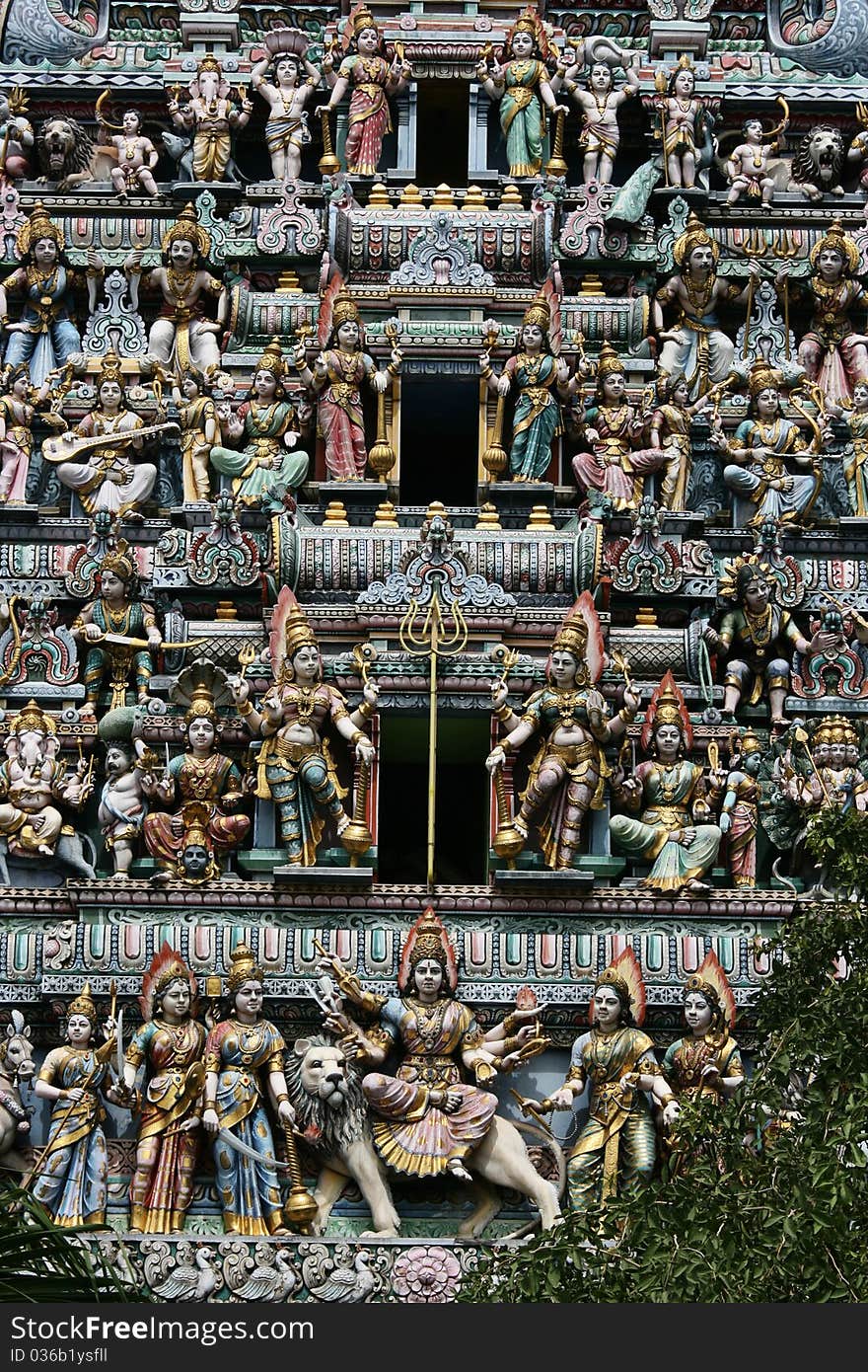 Colorful, detailed and full of craftmanship.  The front of this Indian Temple, dedicated to Kali, is an amazing piece of art. Colorful, detailed and full of craftmanship.  The front of this Indian Temple, dedicated to Kali, is an amazing piece of art.