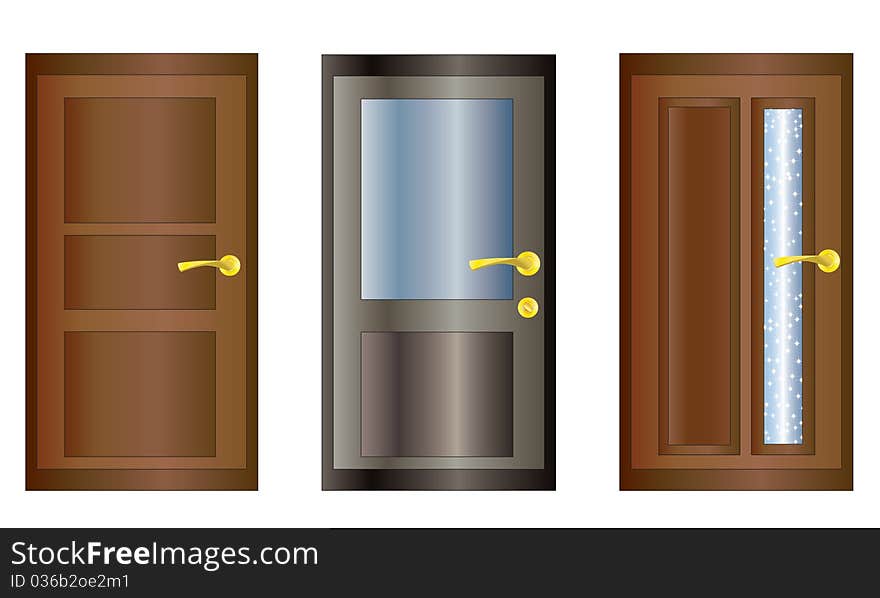 Three isolated vector doors on a white background. Three isolated vector doors on a white background.