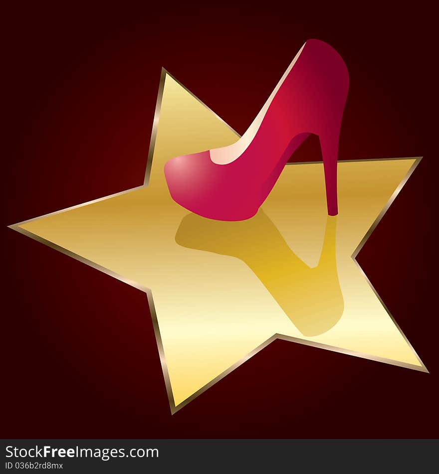 Red shoes on a background of yellow star. Red shoes on a background of yellow star.