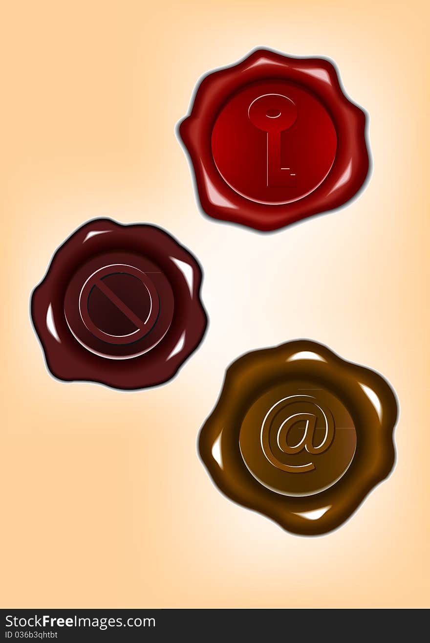 Illustration of the three wax seals. Illustration of the three wax seals