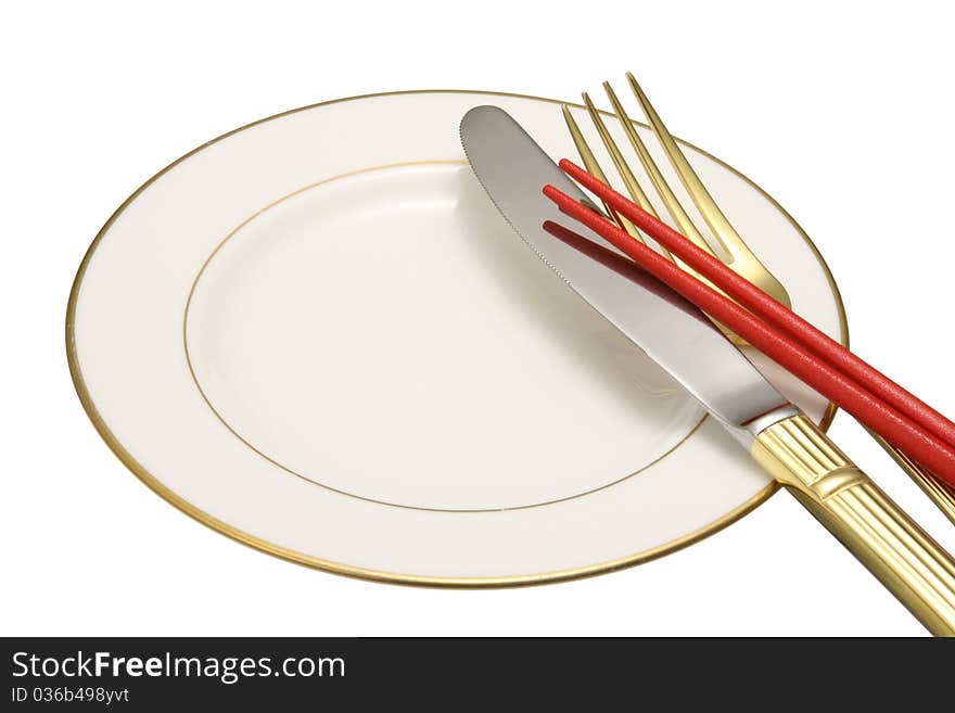 Knife and Fork on White Background. Knife and Fork on White Background.