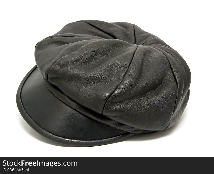 Black leather hat on a white background