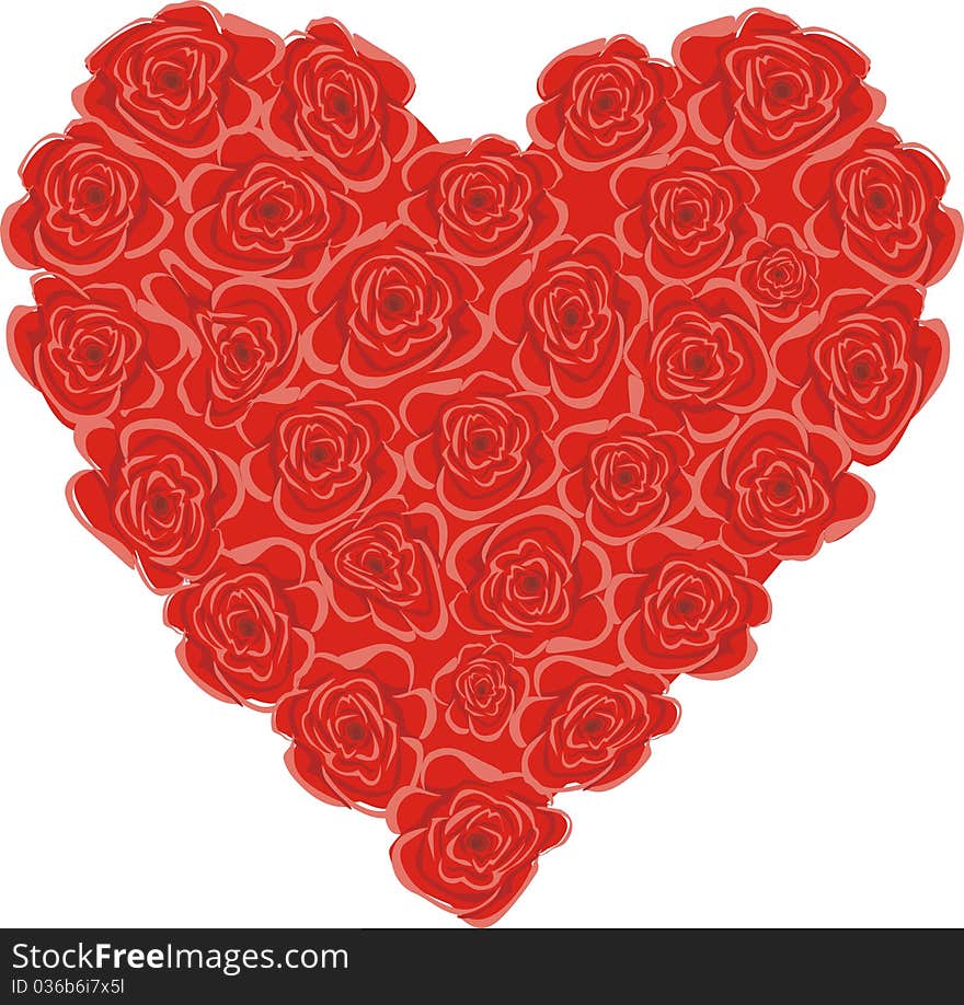 Heart made from red roses isolated on white vector. Heart made from red roses isolated on white vector