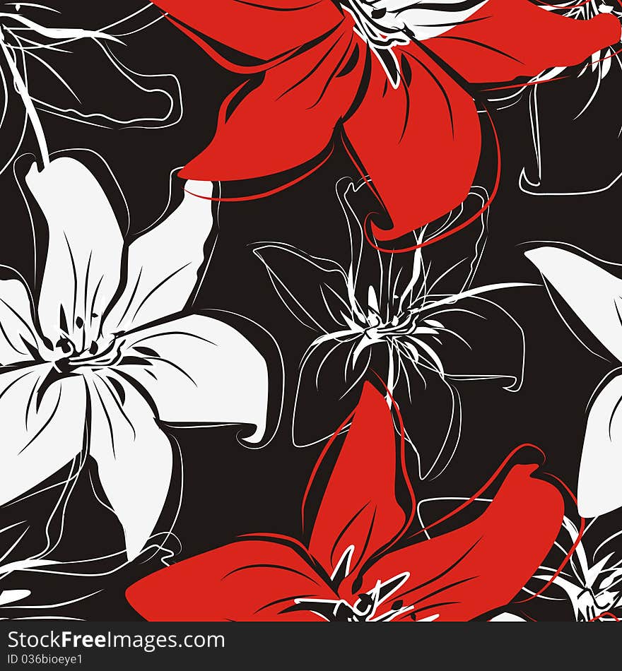 Flowers  texture in red, white and black color. Flowers  texture in red, white and black color