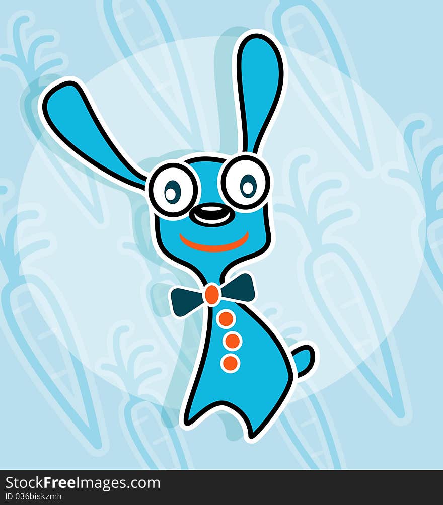 Blue rabbit with bow tie and carrot background