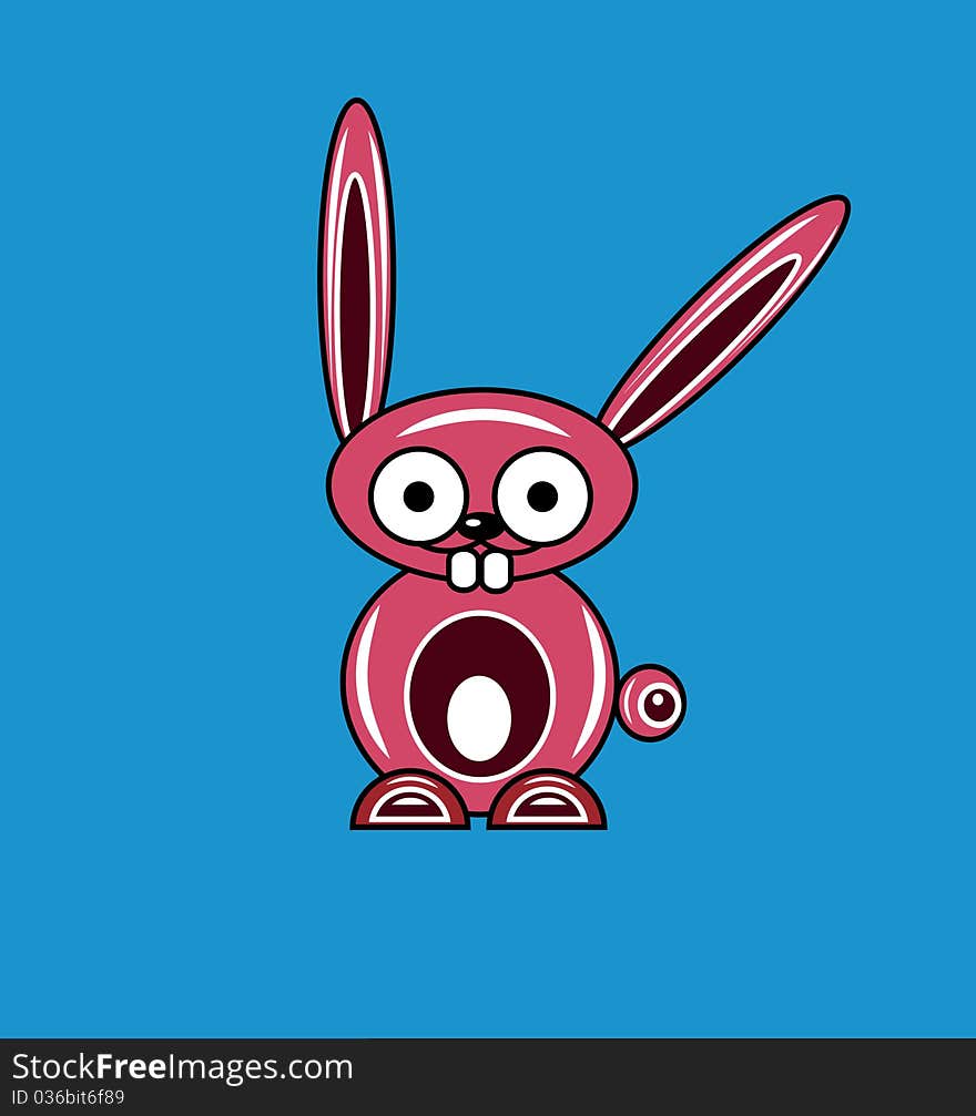 Pink cartoon rabbit on a blue background