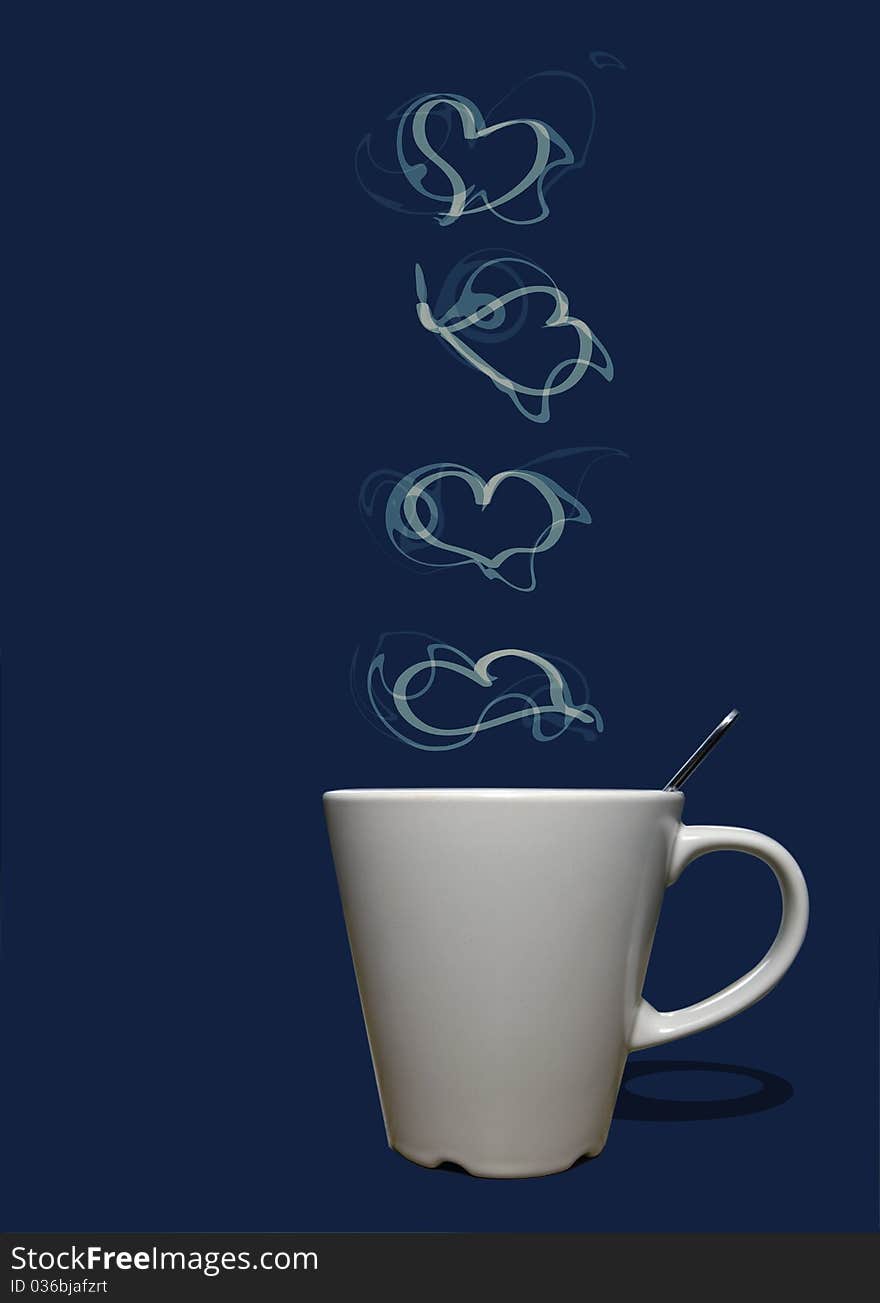 Cup of coffee or tea with steam in shape of hearts. Cup of coffee or tea with steam in shape of hearts