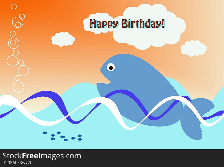 Cute whale wishing happy birthday from an ocean. Cute whale wishing happy birthday from an ocean