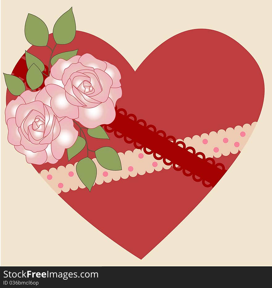 Elegant romantic background - heart and roses. Elegant romantic background - heart and roses