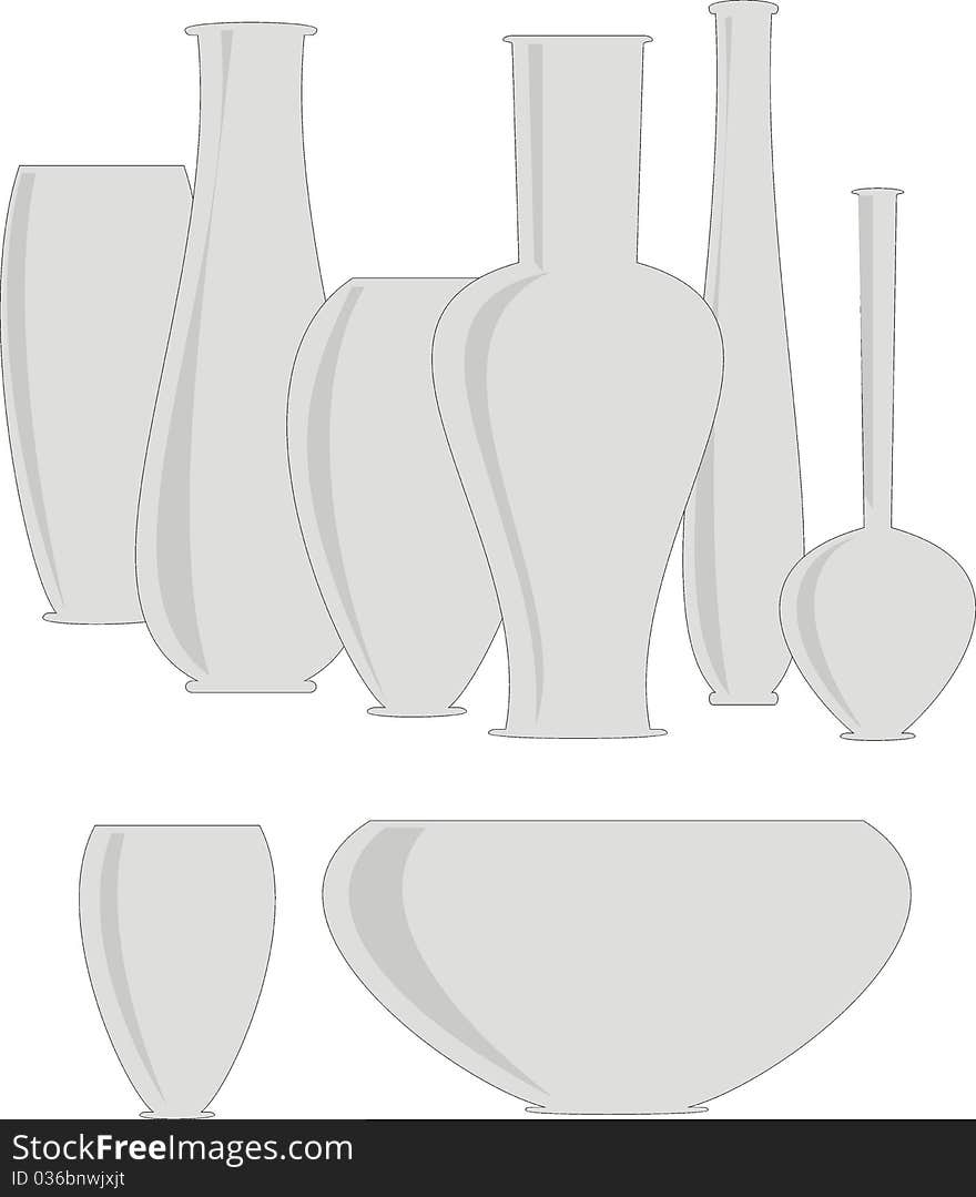 Isolated set - ceramics vases - vector illustration on white background. Isolated set - ceramics vases - vector illustration on white background.