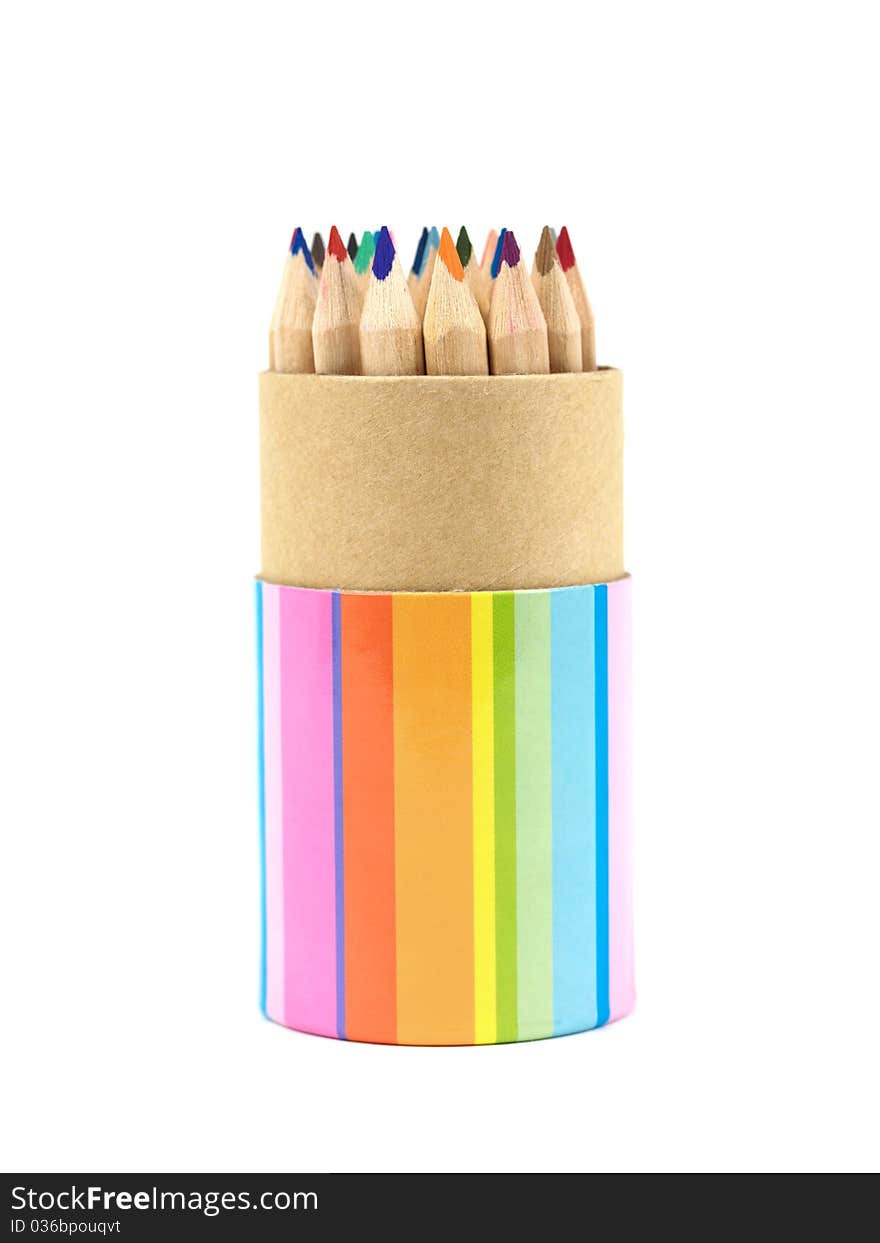 Colored pencils isolated against a white background