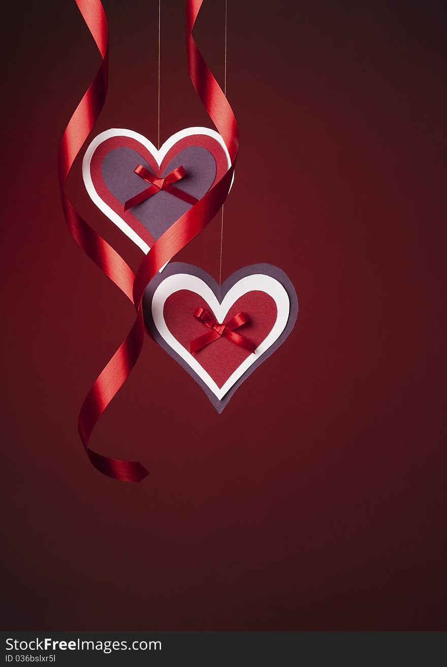 Paper Hearts with Red Ribbon