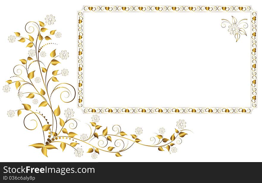 Vector golden frame with floral ornament. Vector golden frame with floral ornament.